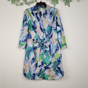 Nic+Zoe Size M  Abstract Tie Waist Multicolor 3/4 Sleeve Cotton Blend Dress